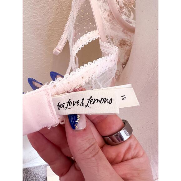 For Love & Lemons Mae Teddy with Garter Medium Sheer Floral Lace Sexy - Picture 7 of 8